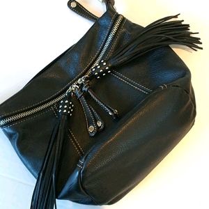 Black Leather Tassels w Silver Studs